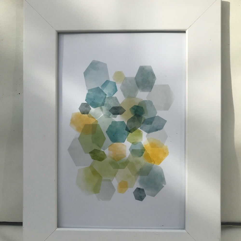 Blue and Green Abstract Print with Geometric Design